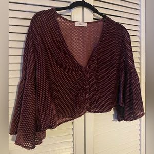 Flynn Skye maroon top with bell sleeves